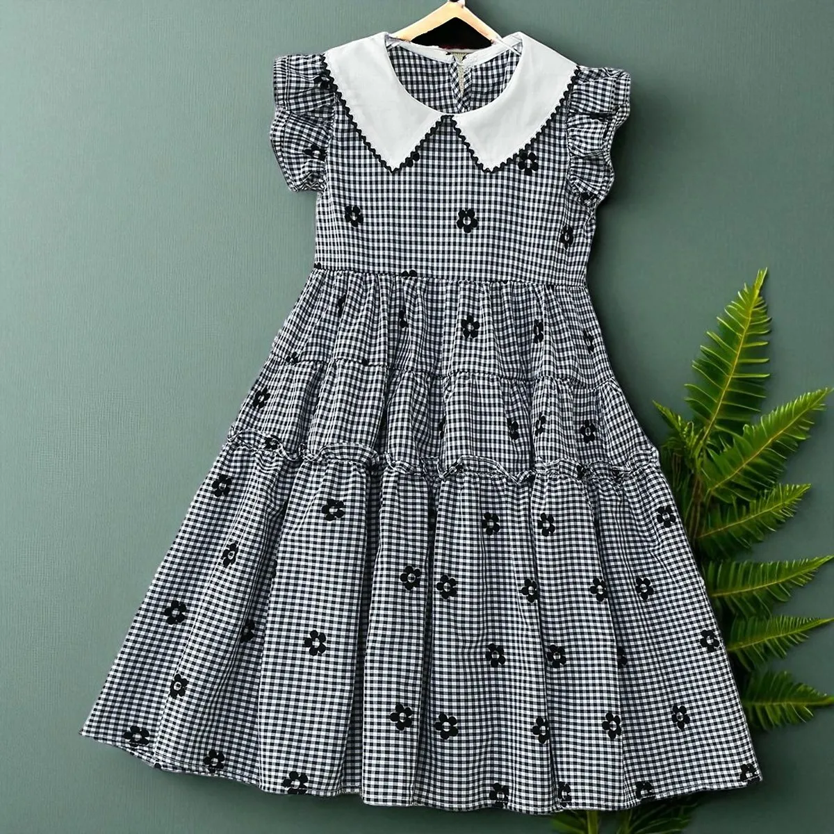 Baby Kids Plaid Flower Dresses for Girls School Outfits Prom Bohemia Summer Short Sleeve Children Lolita Costumes 6 8 9 11 Years