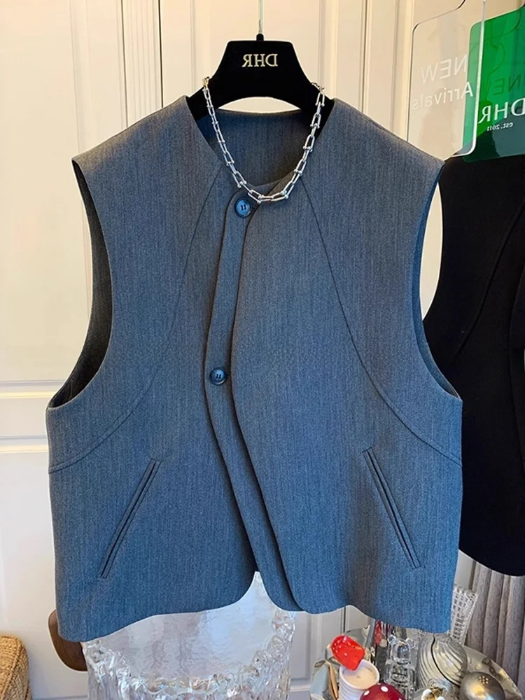 

Женский свободный жилет-топ на пуговицах спереди, модный, для повседневной носки, стильная одежда