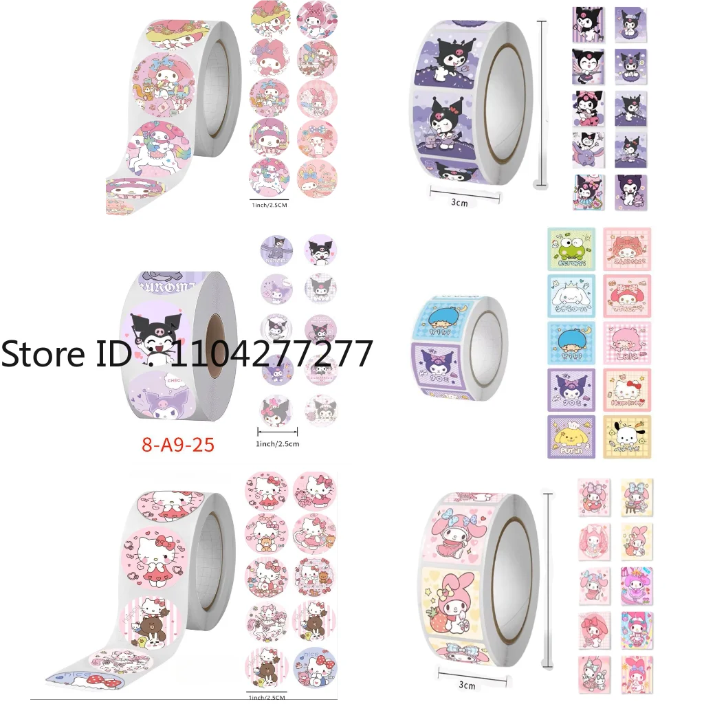 500 PCS/ม้วน Sanrio Kuromi สติกเกอร์การ์ตูนน่ารักอะนิเมะ Hello Kitty My Melody สติกเกอร์ไดอารี่เด็ก DIY โบนัสคริสต์มาสของขวัญ