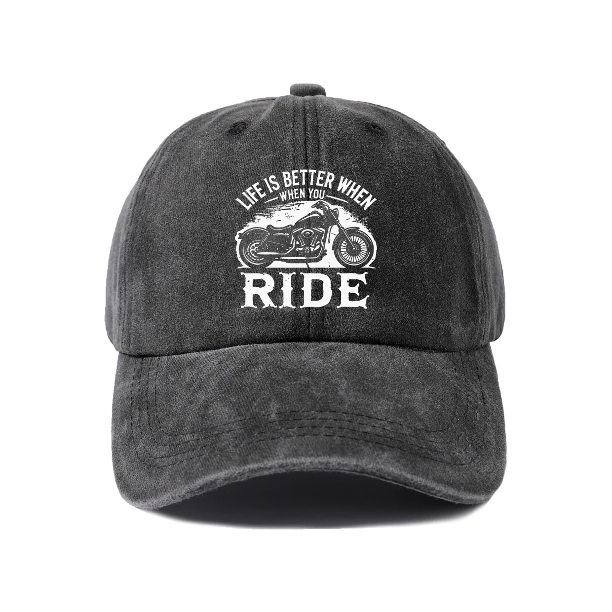 Life Is Better When You Ride Motorcycle Graphic Vintage Washed Baseball Cap, Adjustable Unisex Dad Hat, Casual Gift