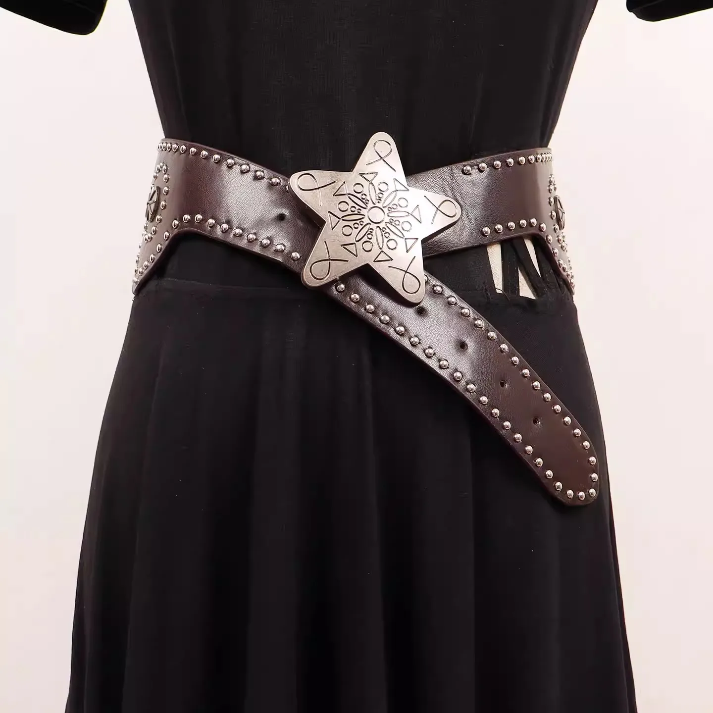 Women's Star Buckle PU Leather Rivet Retro Cummerbunds Female Dress Corsets Waistband Belts Decoration Wide Belt R2539