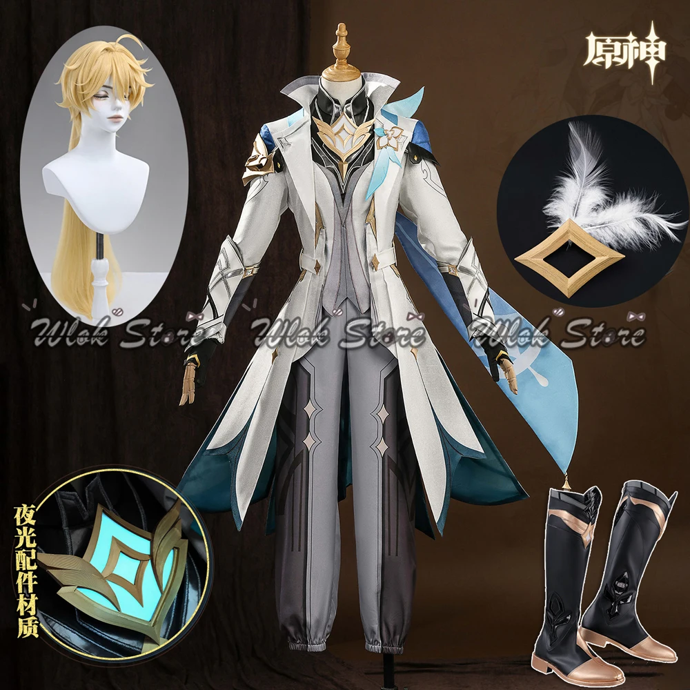 

Genshin Impact Traveler Aether Cosplay Costume As Heaven and Earth Are Made Anew Uniform Men Women Halloween Party Outfits Wig
