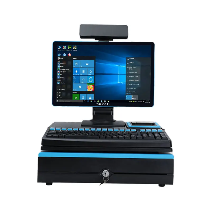 15.6'' All in One Touch Screen POS System Cash Register Cashier POS Machine Built-in Printer Cash Drawer Keyboard