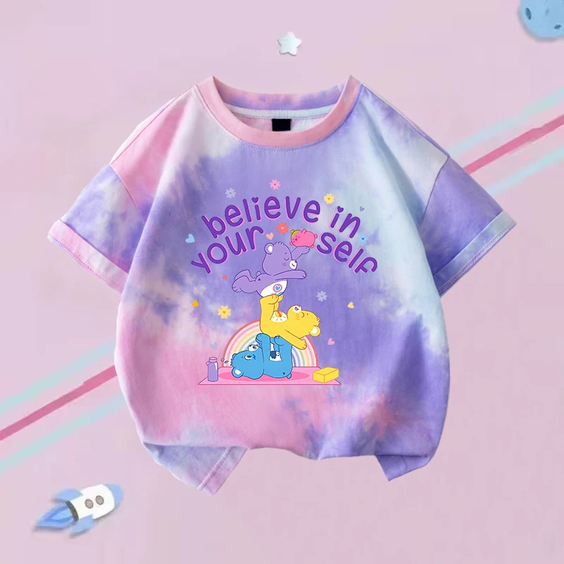 Care Bears Children T-shirt Boy Girl Kawaii Anime Figures Short Sleeves Summer Clothes Casual Loose Trendy Tee Top Clothing Gift