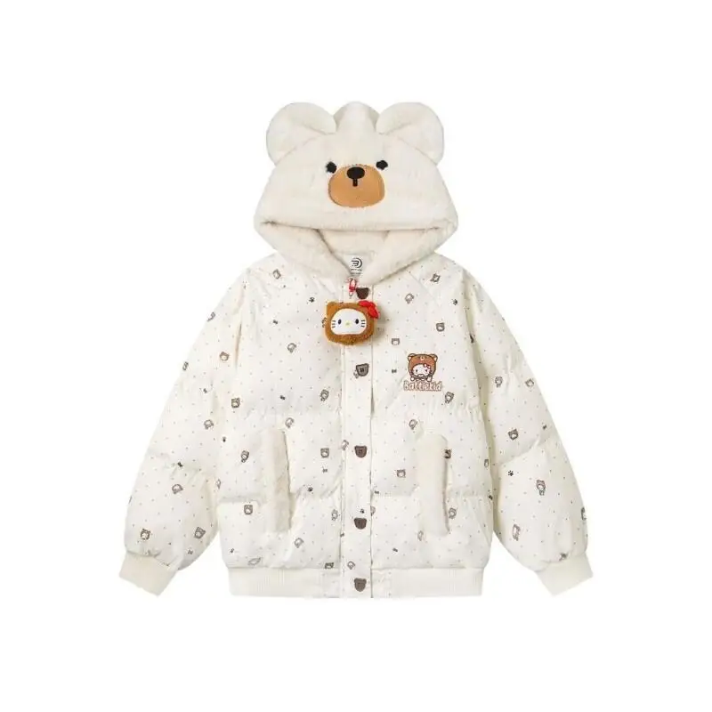 

Sanrio Hello Kitty Plush Cotton Jacket Women Winter Hooded Coat Cute Bear Print Thick Padded Outerwear Casual Wear Kawaii Coat