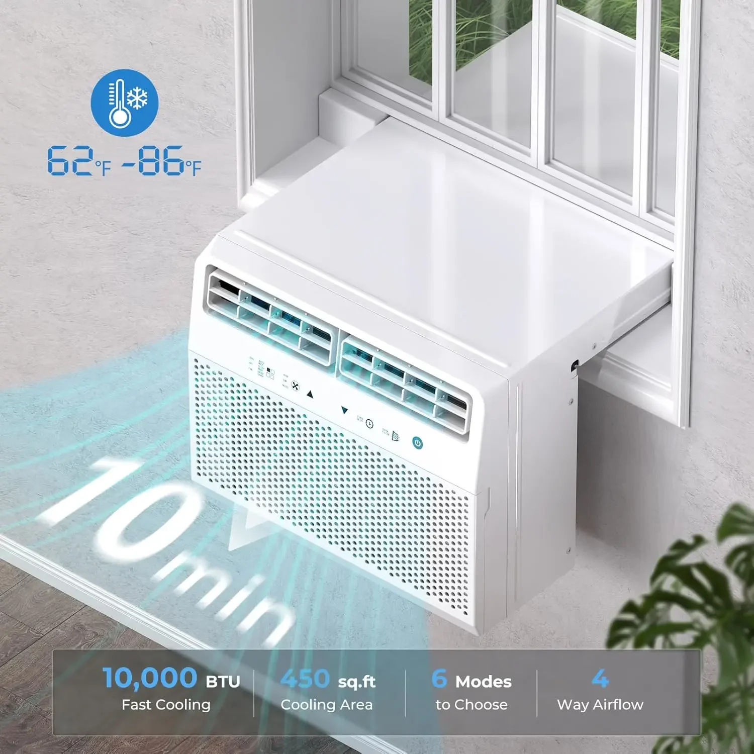 Condizionatore d'aria premium a forma di U da 10000 BTU Il condizionatore d'aria da finestra ultra silenzioso raffredda fino a 450 mq. Risparmio energetico Facile da usare