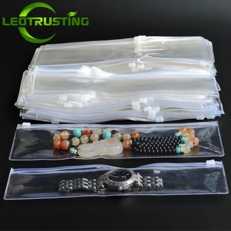 50PCS Thick Long Clear White Plastic PVC Jewelry Packaging Bags Necklace Bracelet Dustproof Oxidation Watch Gift Storage Pouches