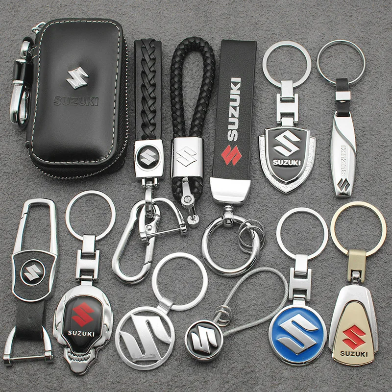 1Pc 3D Metal+Leather Car Styling Keychain For Suzuki Grand Swift Jimny Vitara Baleno SX4 Badge Emblem Key Rings Auto Accessories