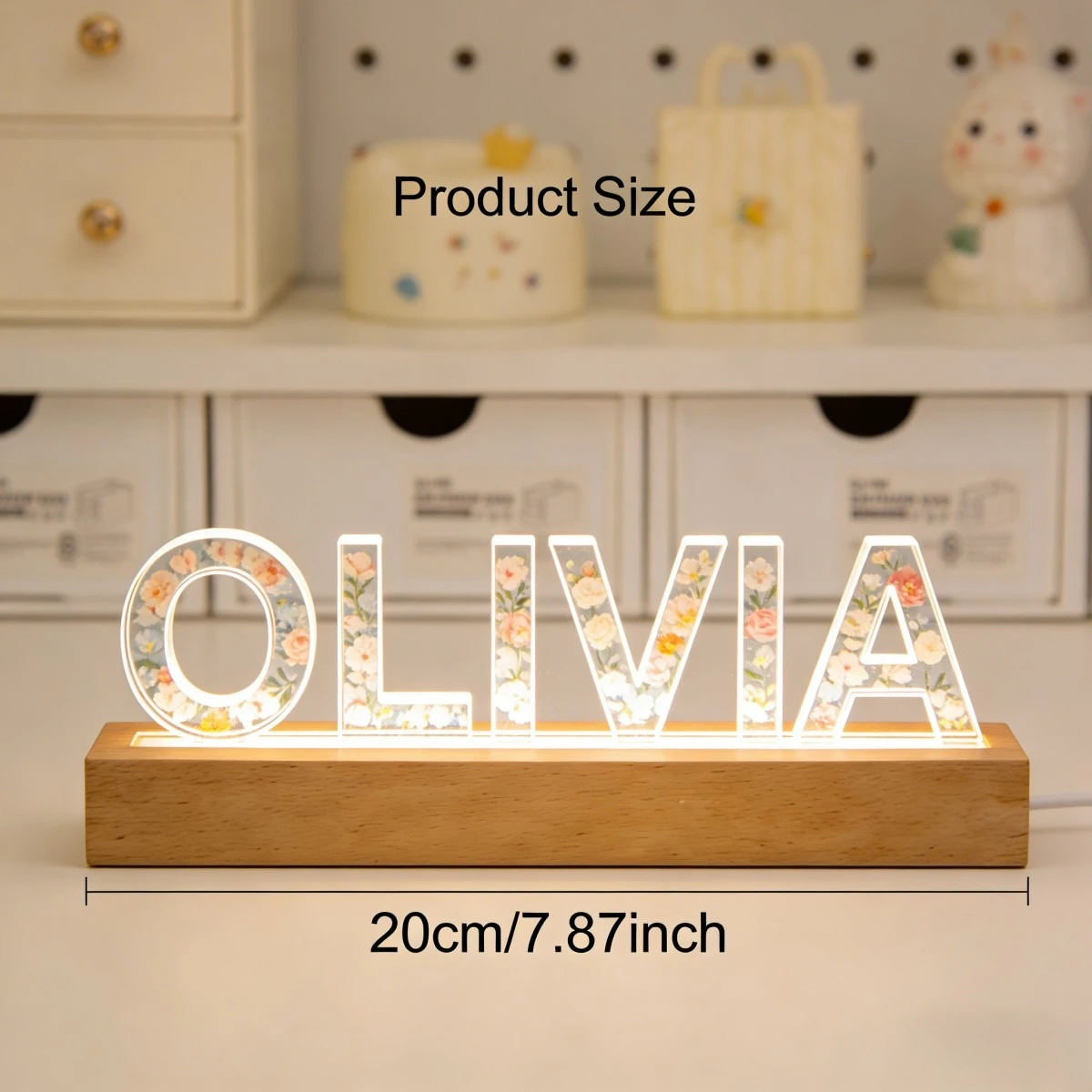 1pc Personalized Acrylic LED Night Light, Decor for Engagement, Personalized Light with Wood Base, Nursery,Birthday Gift Decor - view 5