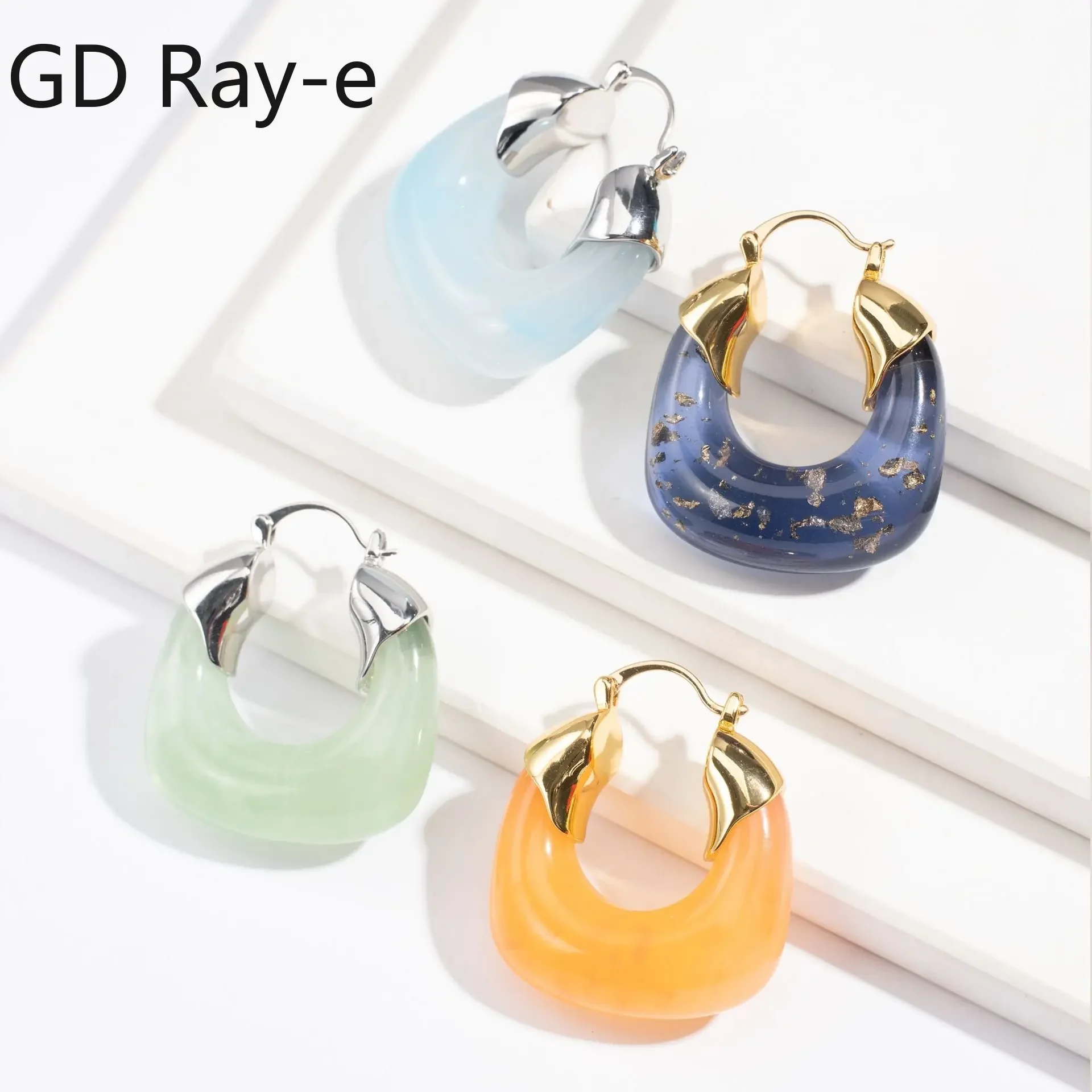 

Geometric Candy Color U-Shaped Hoop Earring for Women Luxury Resin Earrings Vintage Party Fashion Jewelry Punk Summer Earring