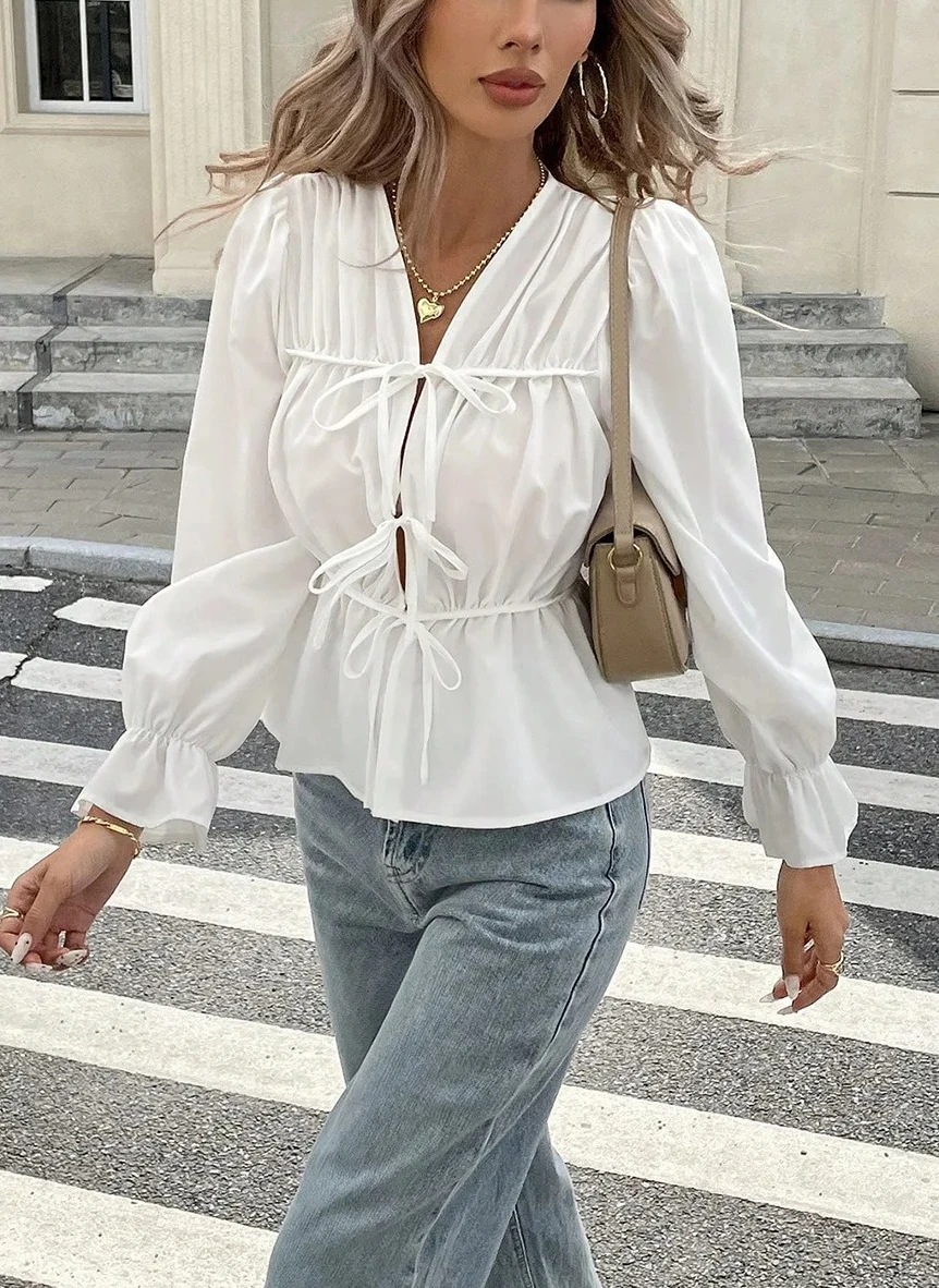 

Women's Top T-shirt Elegant Pure Color Spring Autumn Translucent Belted Sleeve Gored Long Sleeve Open Cardigan