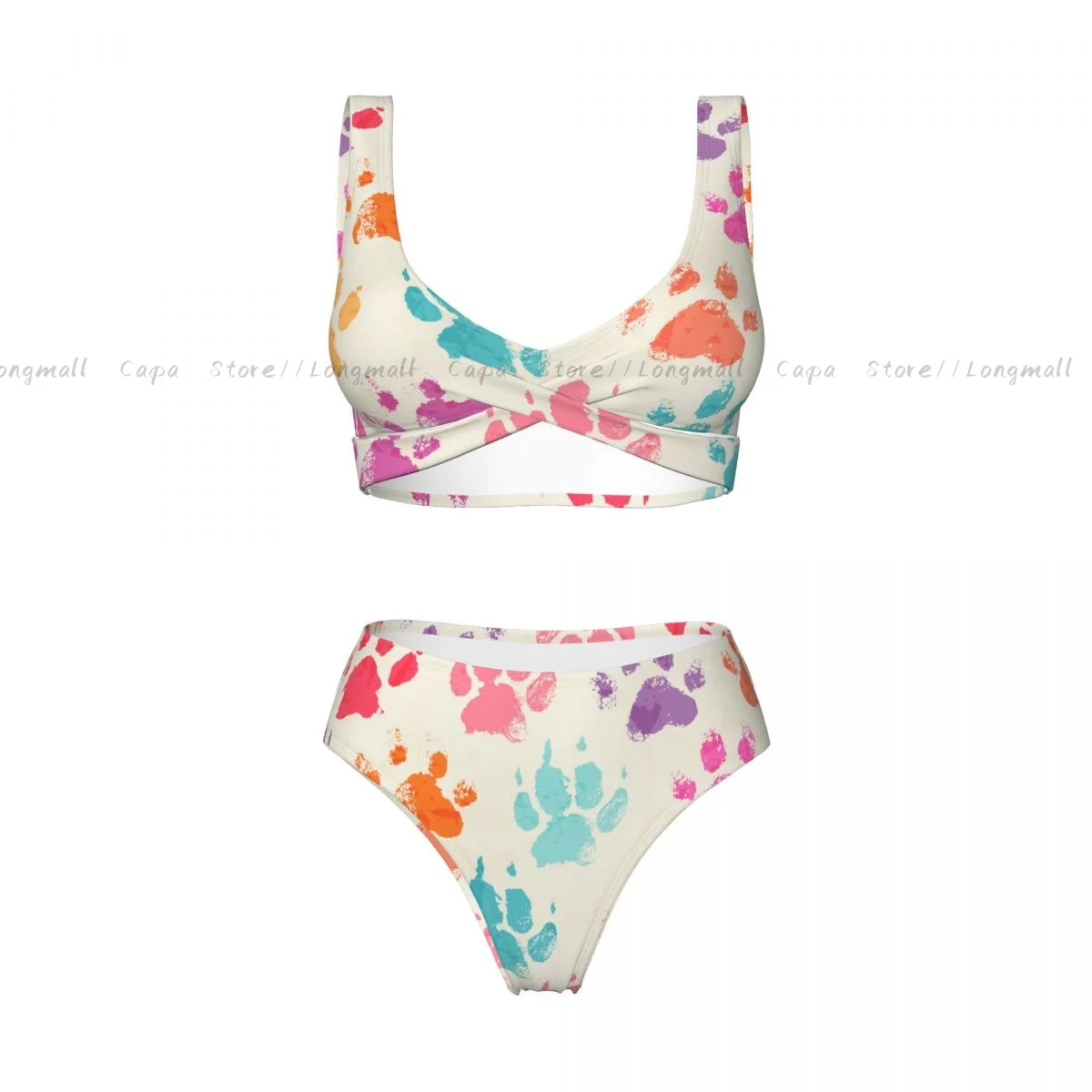 Frauen Bikini Set Bunte Hunde Pfoten Badeanzug Push-Up Weibliche Bademode Badeanzug