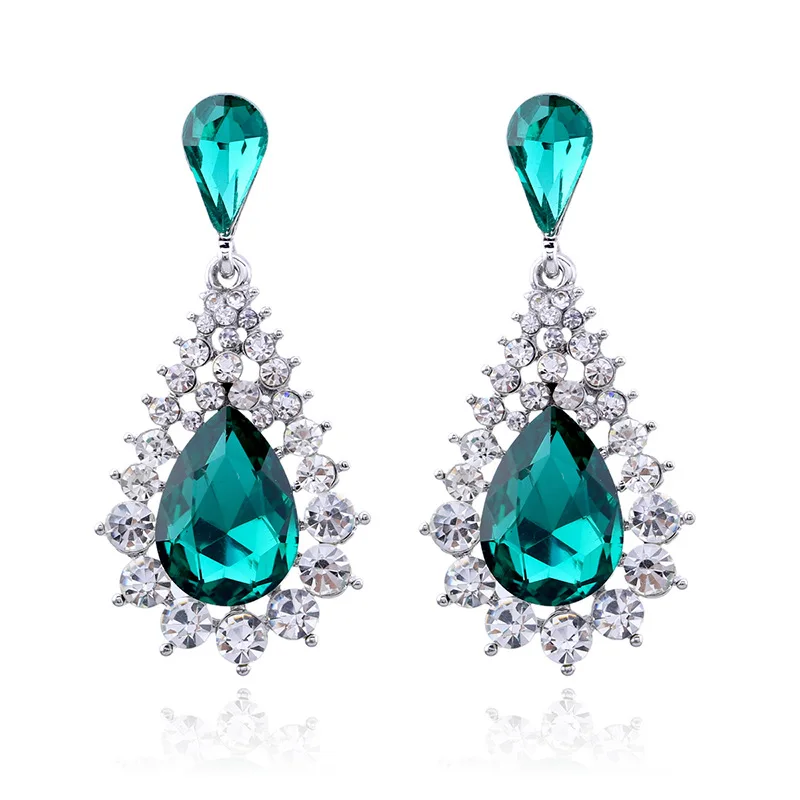 European and American jewelry popular alloy diamond-encrusted water drop earrings Amazon cross-border high-end earrings earrings