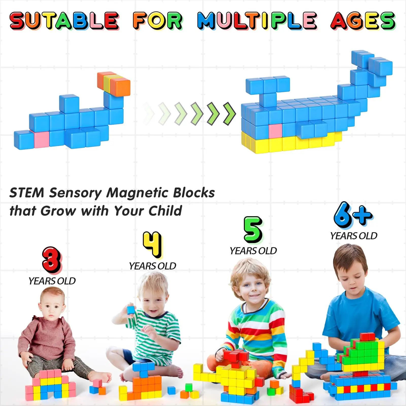 32PCS Magnetic Blocks, Gifts for3+ Year Old, Magnet Building Blocks for Toddlers, Girls & Boys,