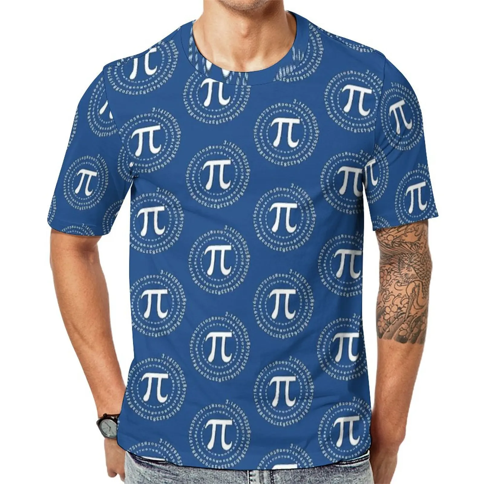 Original T Shirt Navy Blue Pi Circle Print T Shirts  Casual Harajuku Tees For Men Short-Sleeve Graphic Plus Size Tops
