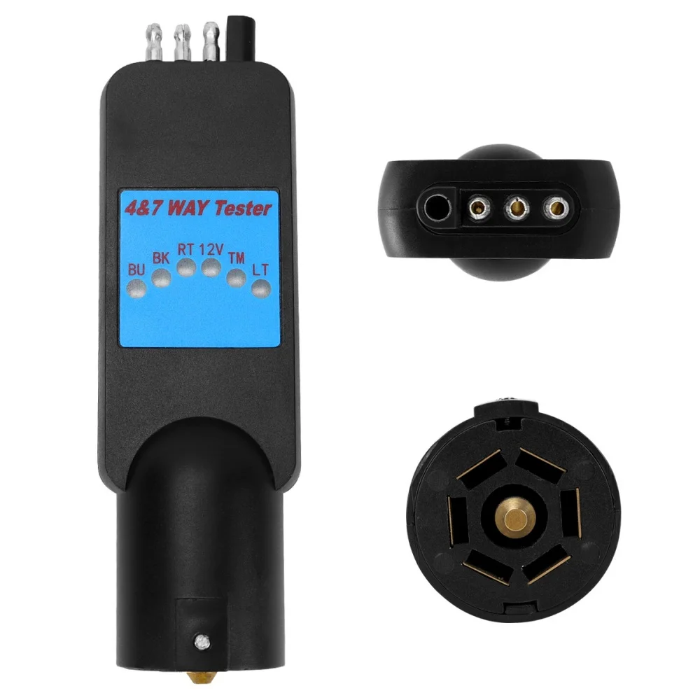 

Adapter & Tester 2 in 1 Trailer Connector Tester, 7-Way Round RV Blade & 4-Way Flat Trailer Light Circuit Plug,