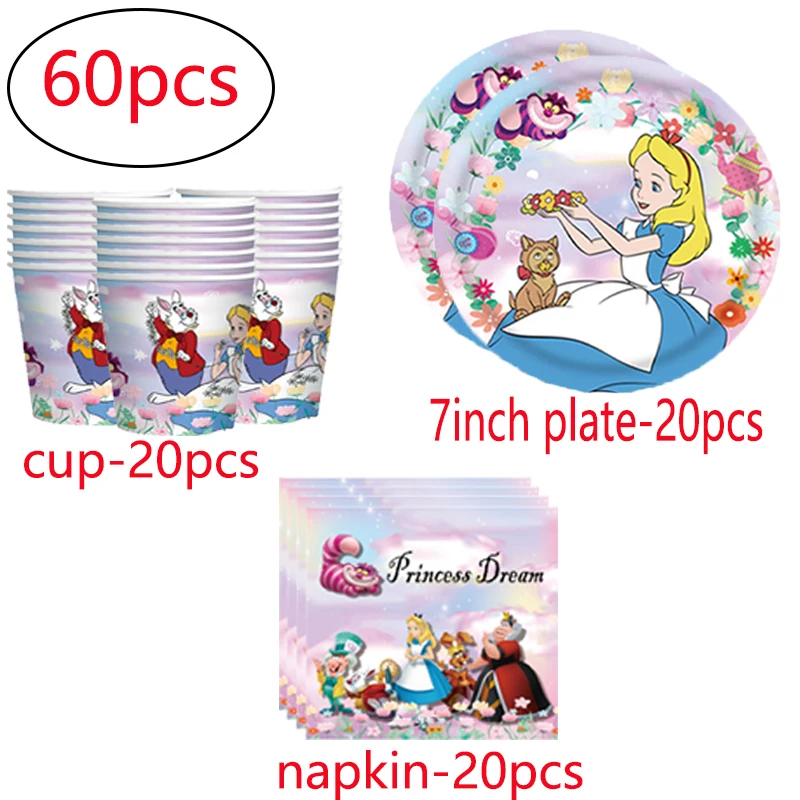 Cartoon Disney Alice In Wonderland Theme Cake topper Baby Shower Birthday Party plate Decoration Supplies tableware Set