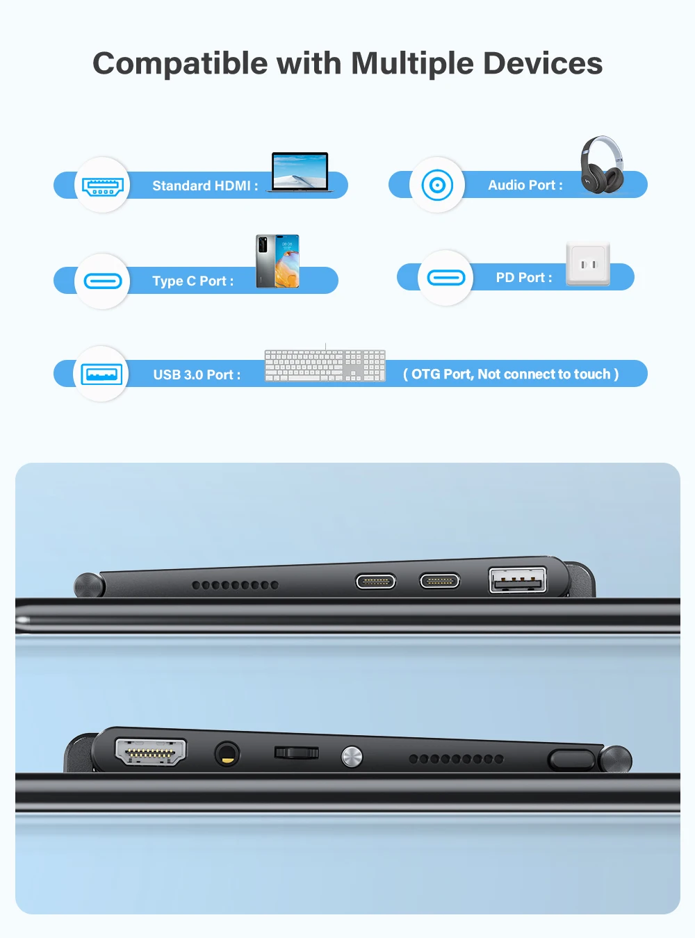 شاشة Uperfect Unify Y المحمولة التي تعمل باللمس مقاس 15.6 بوصة FHD 1080P IPS مع مسند قابل للتعديل 2000: 1 USB C HDMI HDR خارجي Diapay مكبر صوت مدمج للإضاءة المحيطة