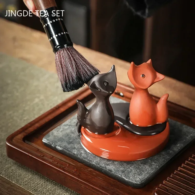 Boutique Cute Little Fox Handmade Tea Pet Decoration Purple Clay Tea Set Accessories Creative Tea Table Ornament Handmade Crafts