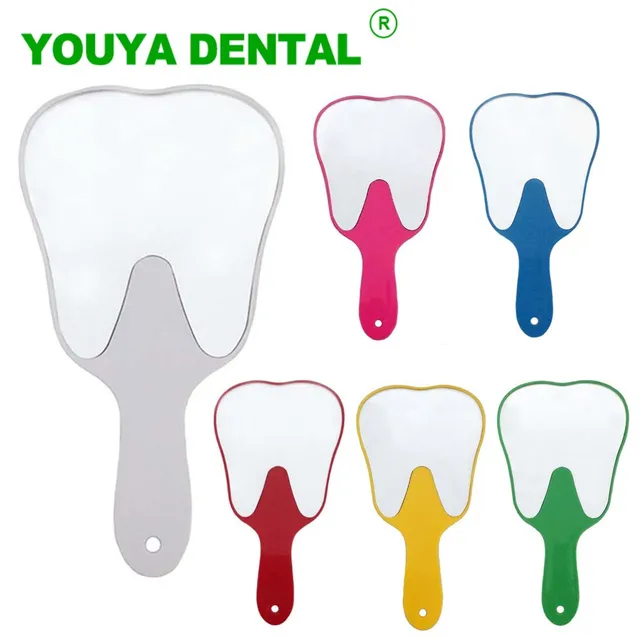 1PC Dental usta lustro w kształcie zęba lusterko ręczne nietłukące się plastikowe lusterko do makijażu akcesoria stomatologiczne prezent dla dentysty