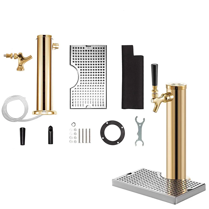 Double Faucet Beer Tower Dispenser with Stainless Steel Drip Tray, Countertop Draft Beer Stand for Bar Pub Home Party