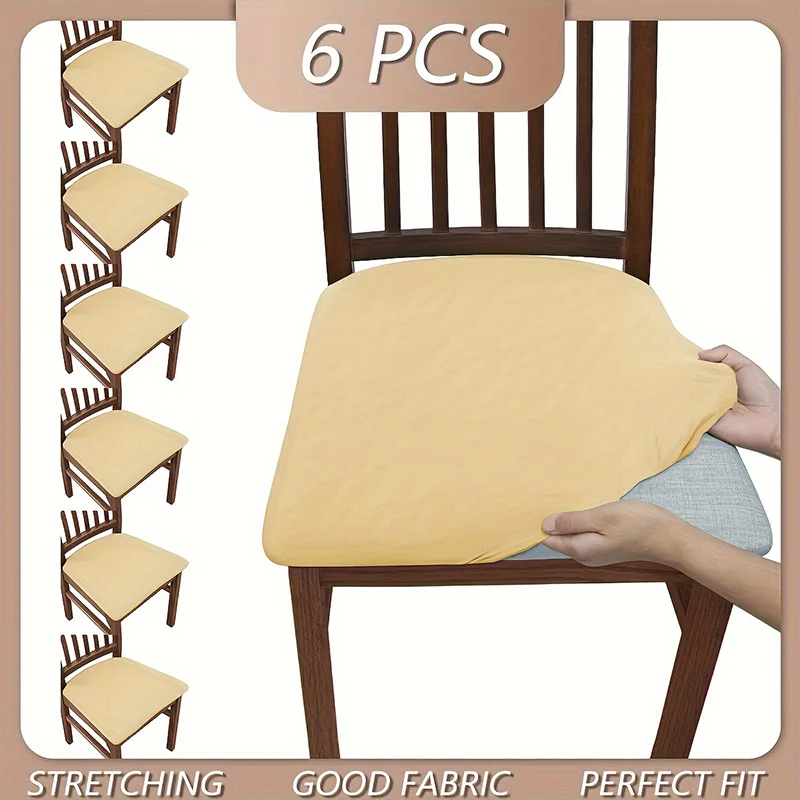 6Pcs/Set Solid Color High Elastic Chair Cover Simple Soft Comfortable Chair Seat Cover Chair Slipcover Chair Protective Cover