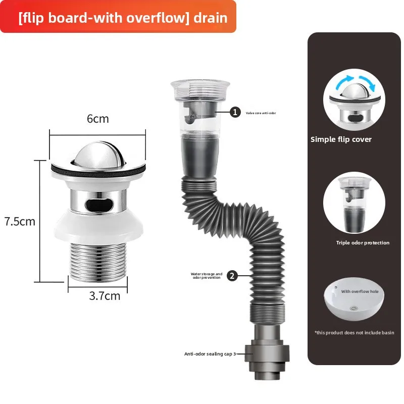 Bathroom Sink Pop-up Drain Stopper,Stainless Steel Push Type,Deodorant Anti-clog Drain Pipe Kit Universal For Wash Basin