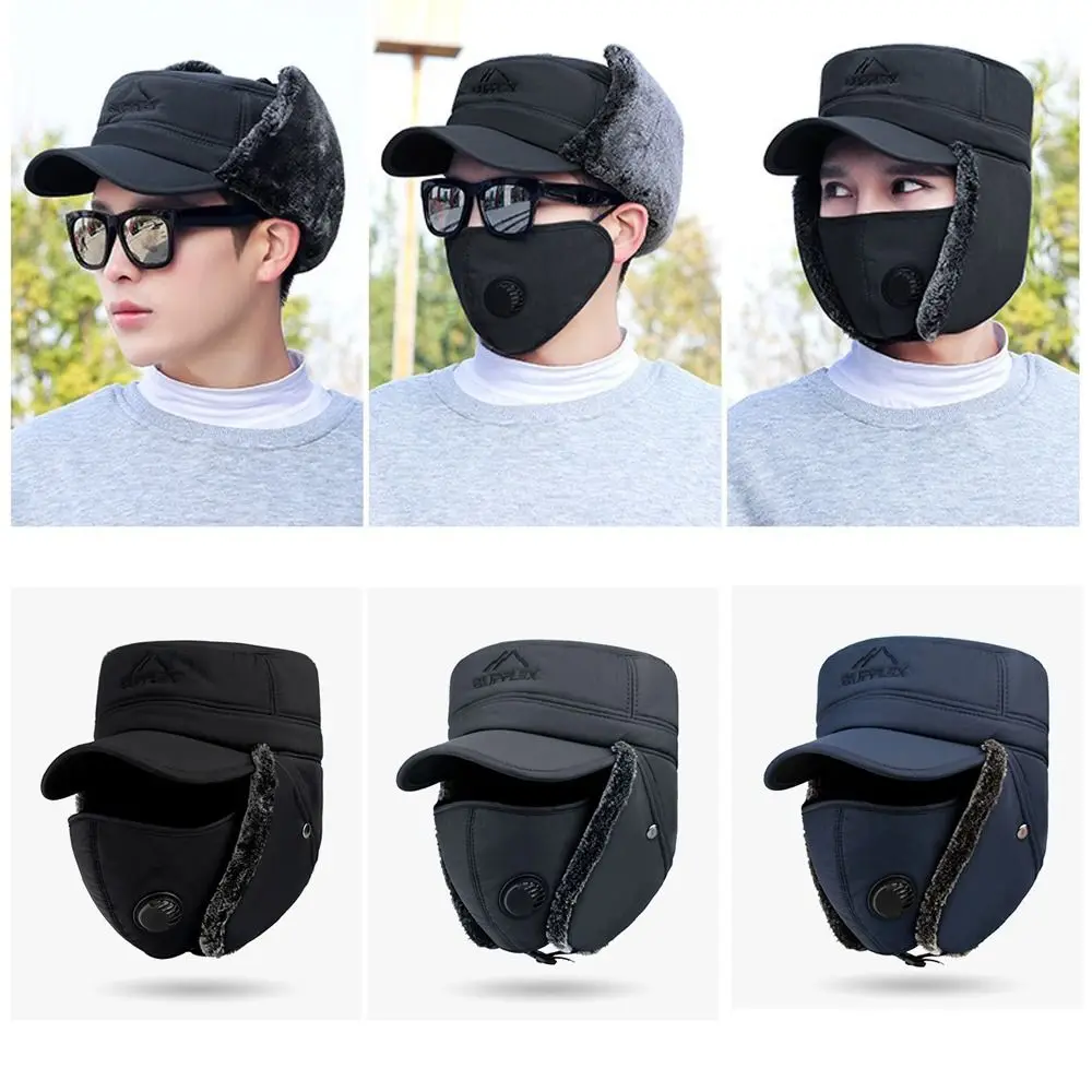 Warm Windproof Winter Men Bomber Hat Cotton Plush Winter Ski Mask Thick Balaclava Sports Outdoors Earflaps Caps