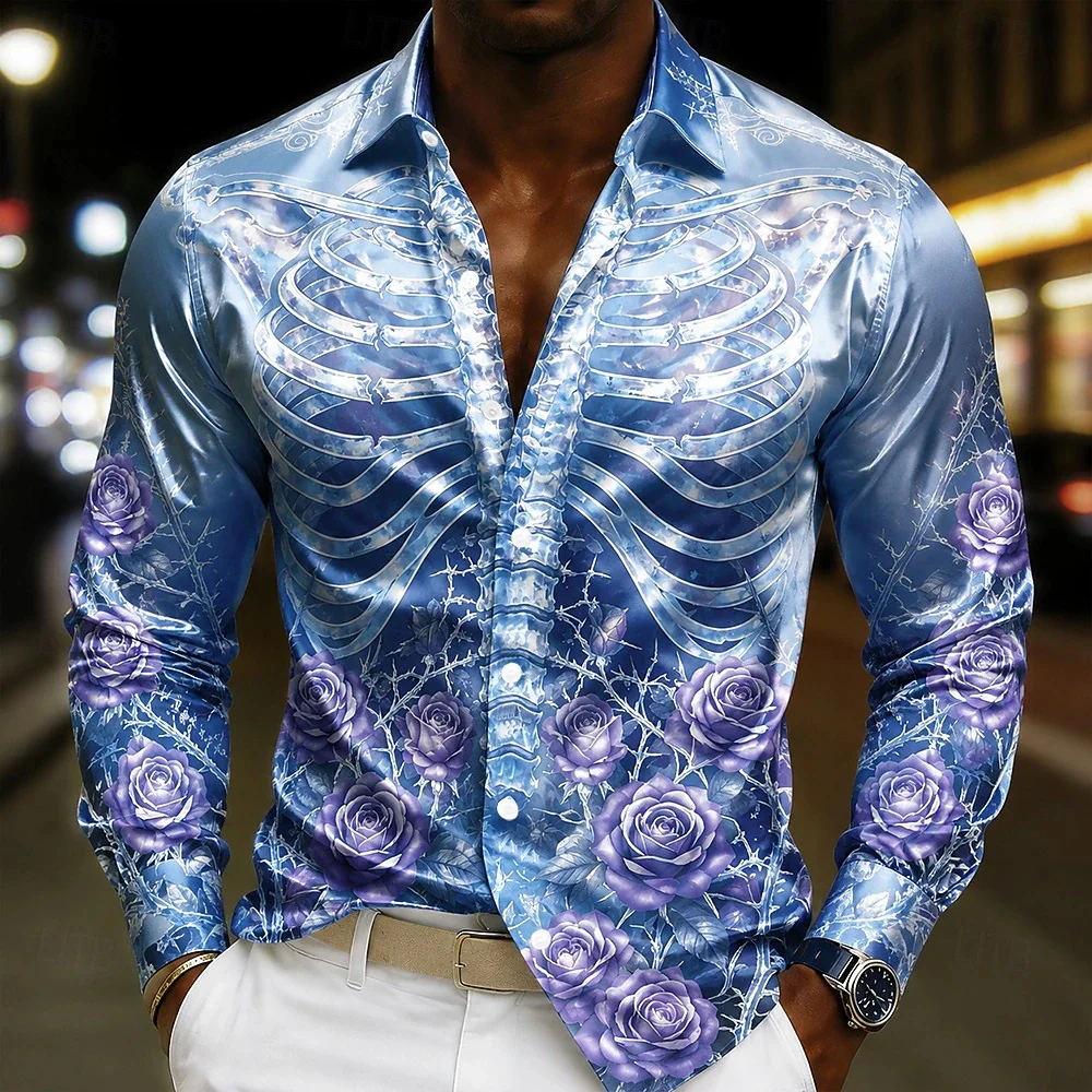 New Baroque Angel Curled Grass 3D Printed Shirt Light Luxury Palace Men's Slim fit Long sleeved Shirt Clothing