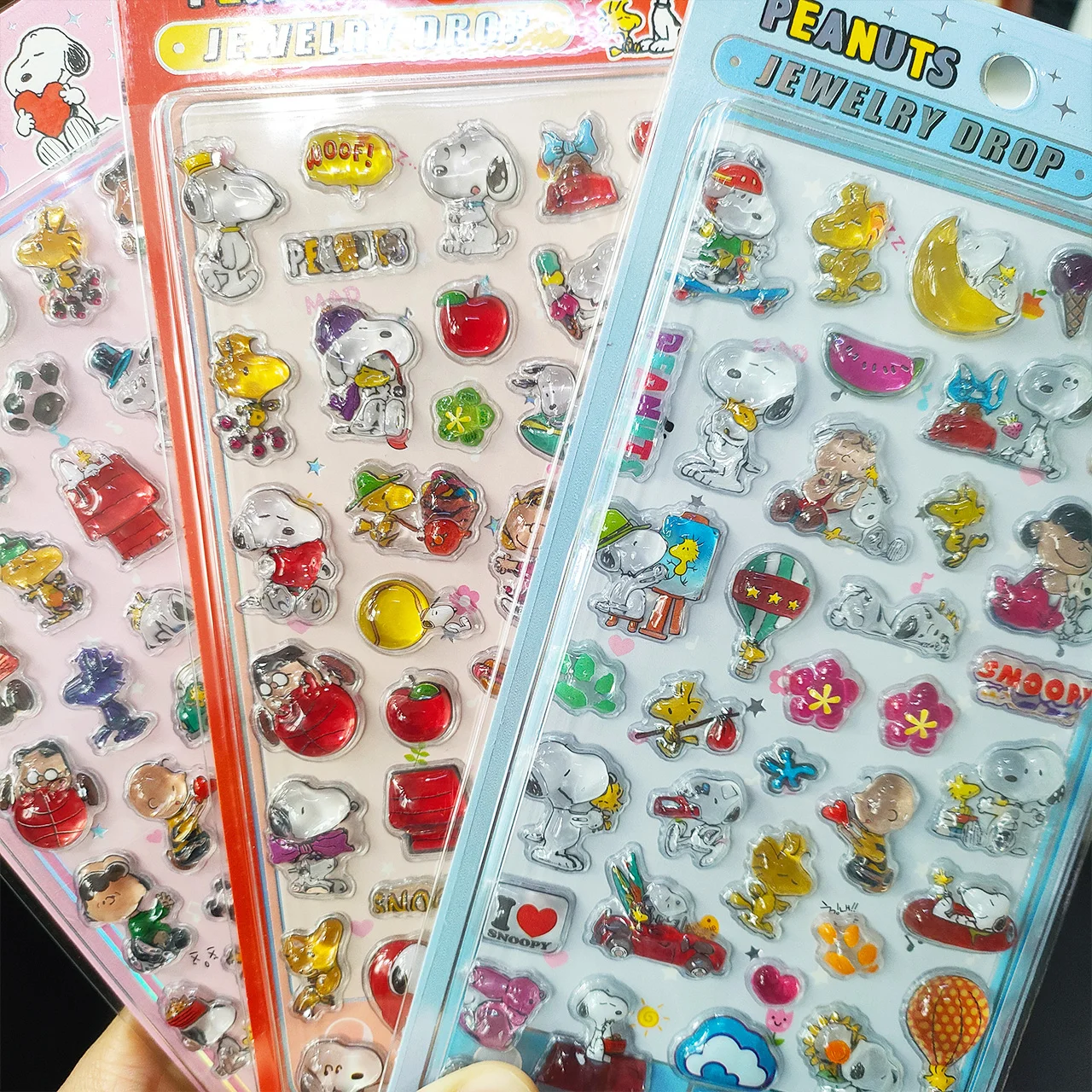Juego de 3 Pegatinas de Cristal con Relieve 3D de Snoopy, Lindas y Estéticas, para Decorar Diarios, Fundas de Teléfono, Material Escolar, Regalo