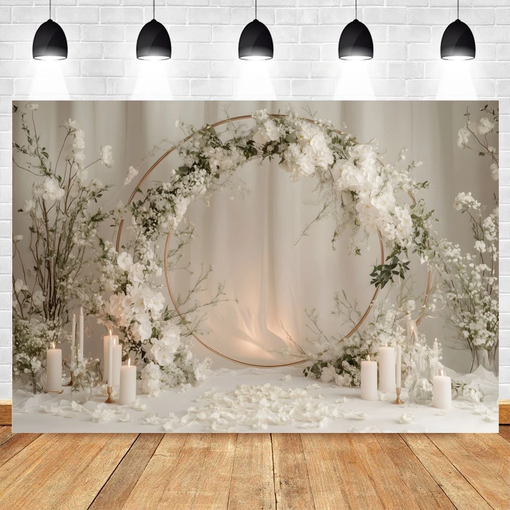 Fondo de fotografía de decoración de cumpleaños, círculo blanco para interiores, retrato de boda Floral, vestidos de maternidad, sesión de fotos