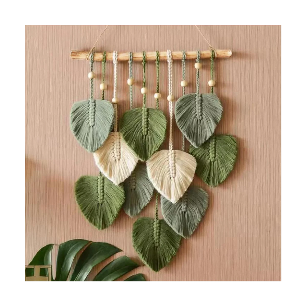 Leaf Macrame Wall Hanging Boho Room Home Decor Woven Aesthetic Wall Tapestry Home Room Wedding Decoration Green