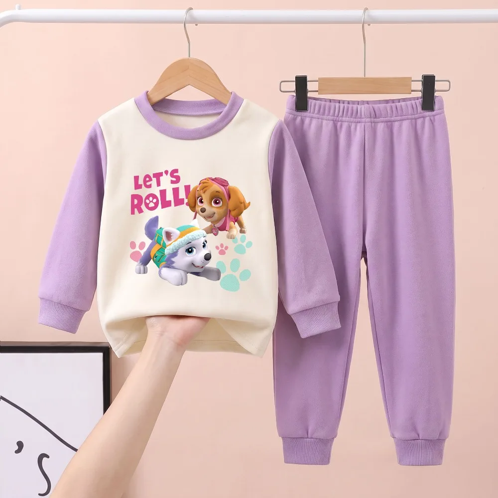 Autumn Winter Warm Long Sleeve Bottom Clothing Sets for Kids Soft Comfy Fleece Pajamas Boys and Girls Casual Sleepwears Suit