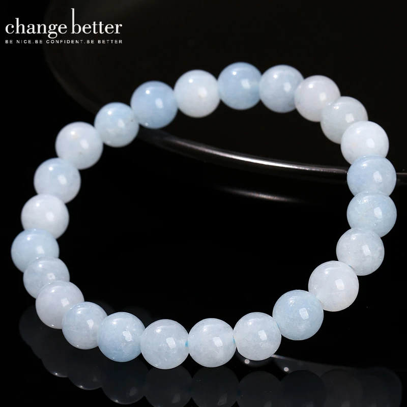 High Quality Imitation Aquamarine Chalcedony Round Bead Bracelets 6 8 10mm Women Spiritual Healing Elastic Bracelet Jewelry Gift