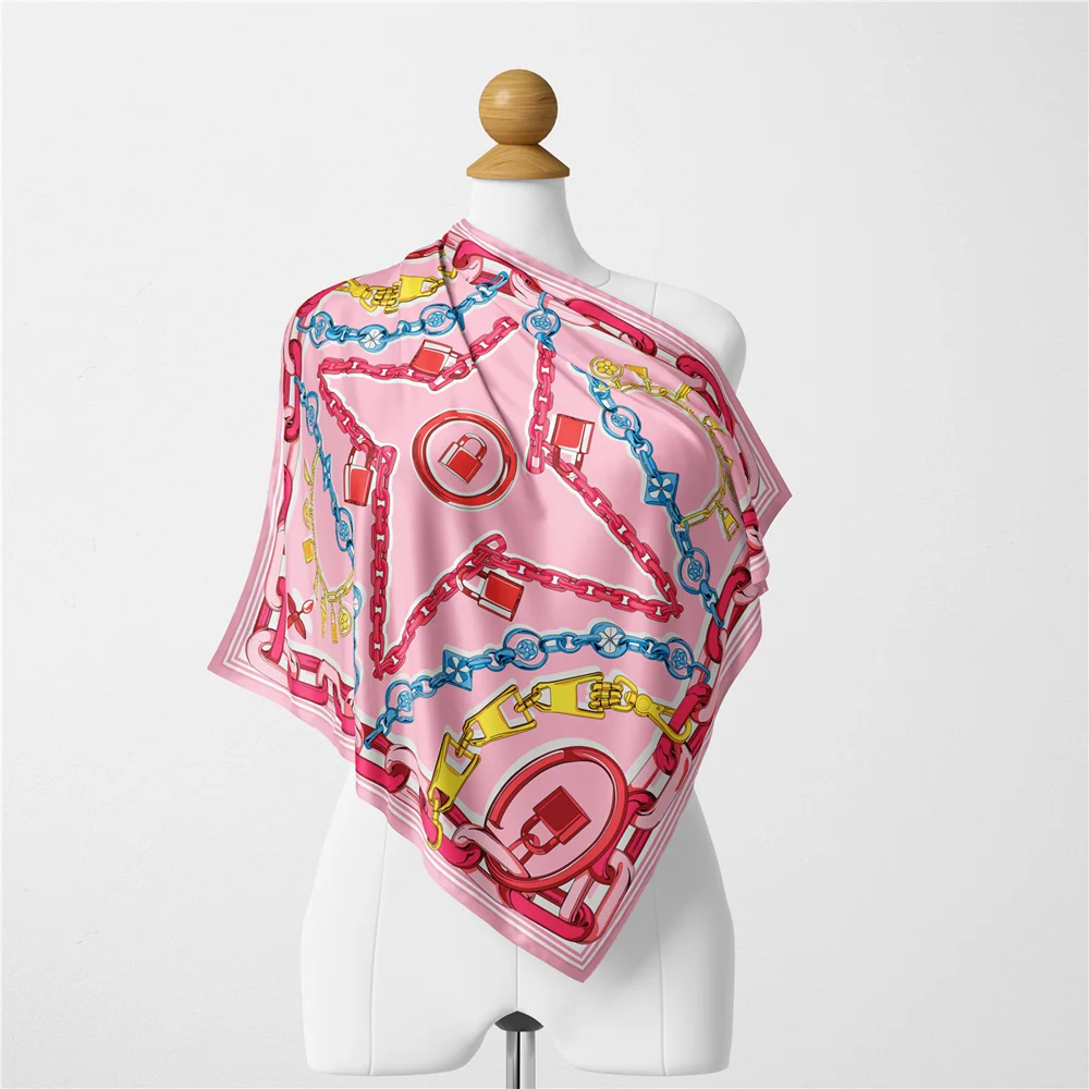 53CM Twill Silk Scarf Woman Painting Square Scarves Wraps Bandana Small Hijabs Silk Foulards Tie Headband Neckerchief Bandana