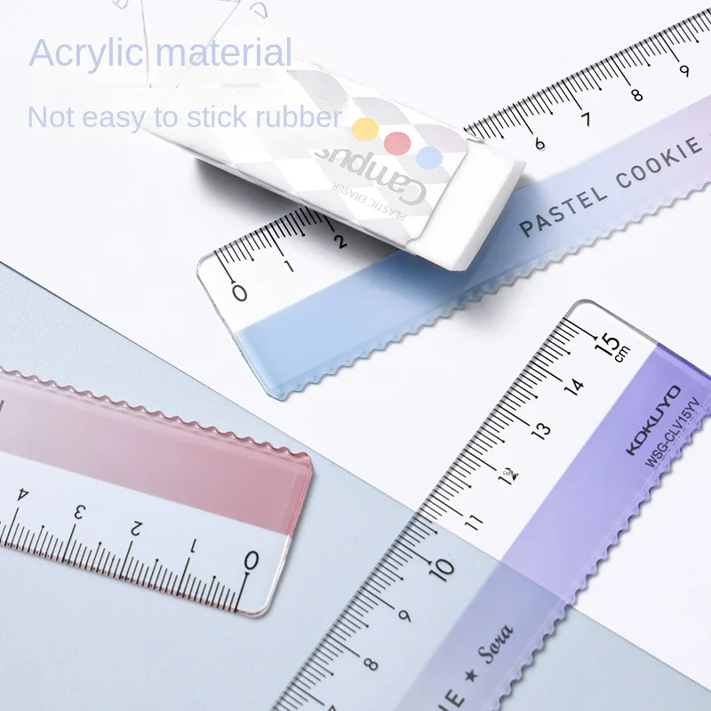 1pc Japan Kokuyo Straight Ruler Pastel Cookie Series Transparent Acrylic Wavy Line Ruler 15cm