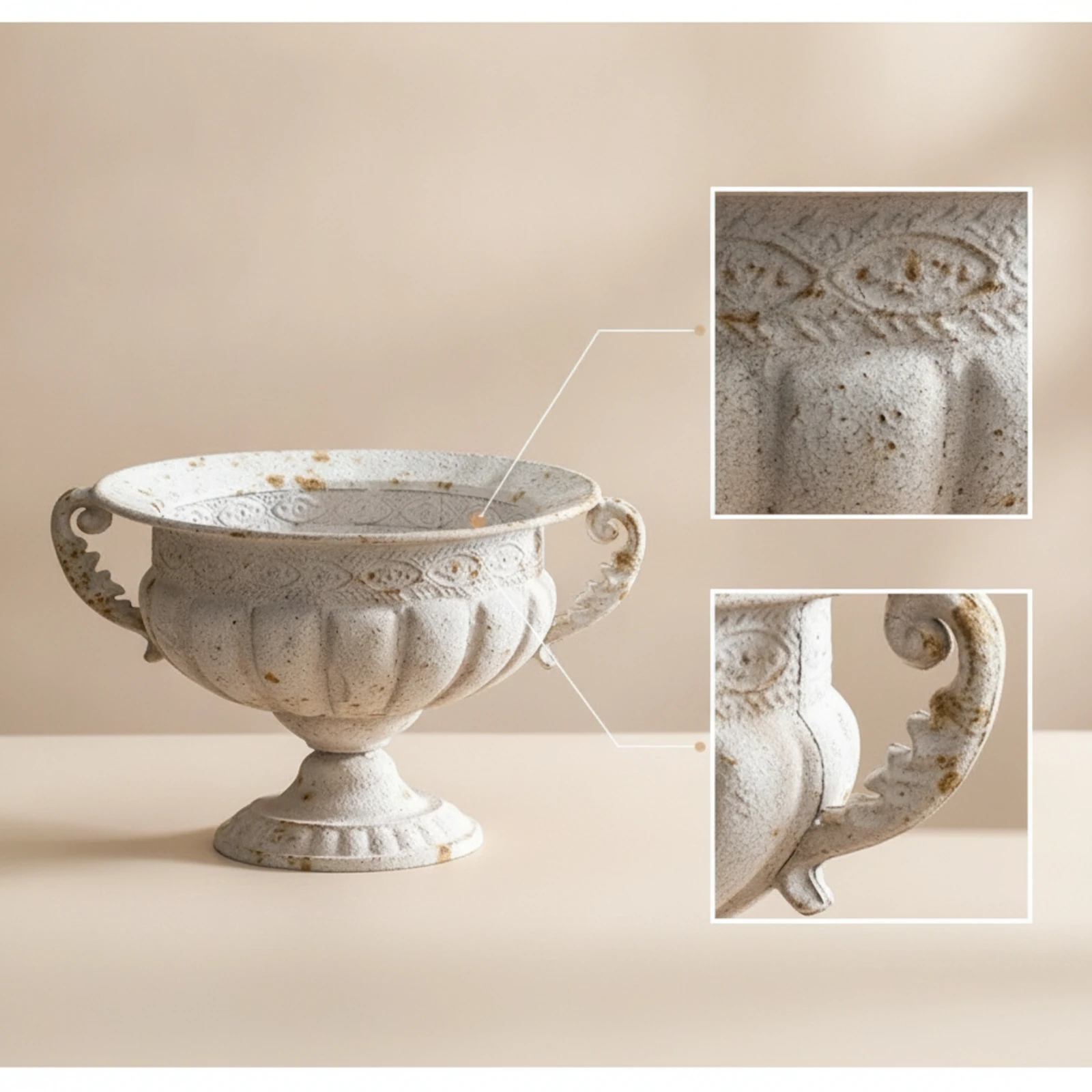 Urn Vase with Pedestal Decorative Trophy Vase Urn with Handles Distressed Vessel Shabby-Chic for Tabletop, Mantel