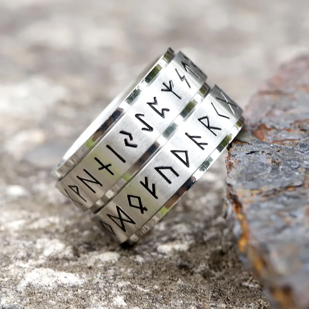 2023 NEW Rotatable Viking Rune Ring for Men Women 316L Stainless Steel Odin Letter Rings Couple Simple Amulet Jewelry Gifts