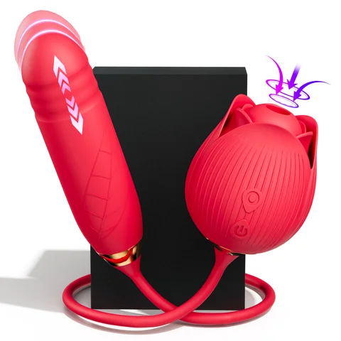 Vibrator Dildo Sex Toys for Women Rose Sex Toy with Thrusting G Spot Vibrators 10 Sucking Modes for Clitoral Nipple Stimulation