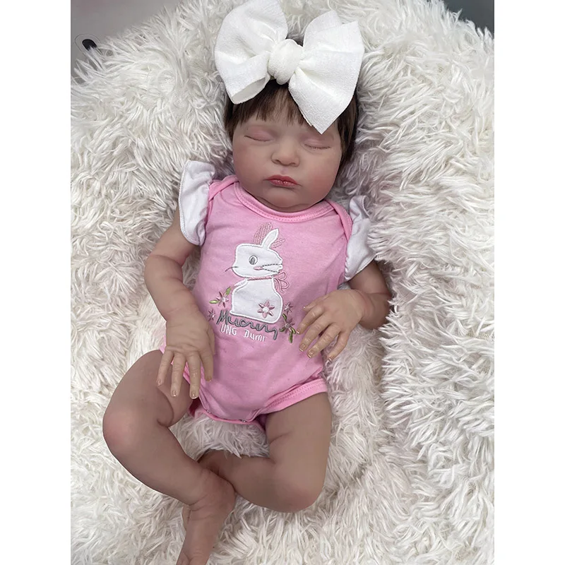 48CM Already Painted Finished Reborn Baby Doll Laura with Rooted Hair Soft Real Looking Baby Dolls Hand Detailed Painted 3D Skin