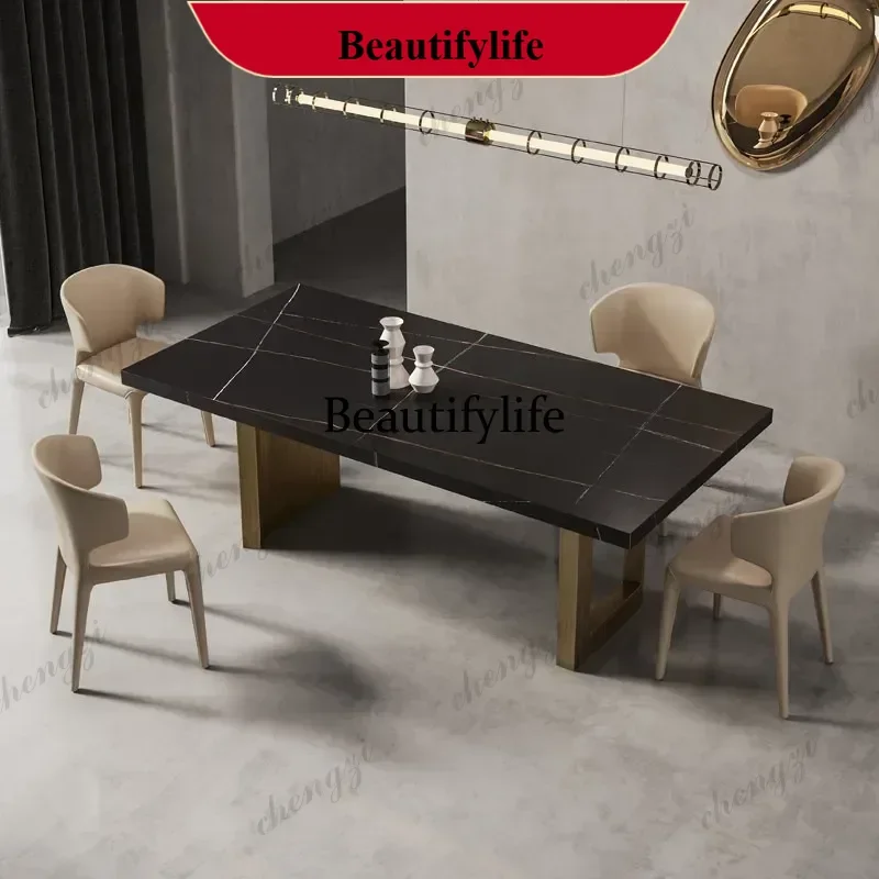 Italian light luxury rock slab dining table modern simple household rectangular high-end table P182