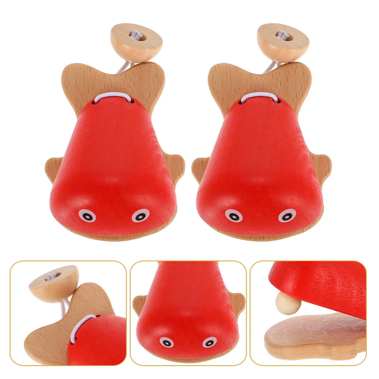 2Pcs Fish Pattern Wooden Finger Castanets Educational Kids Musical Instrument Hand-Eye Coordination Development Children