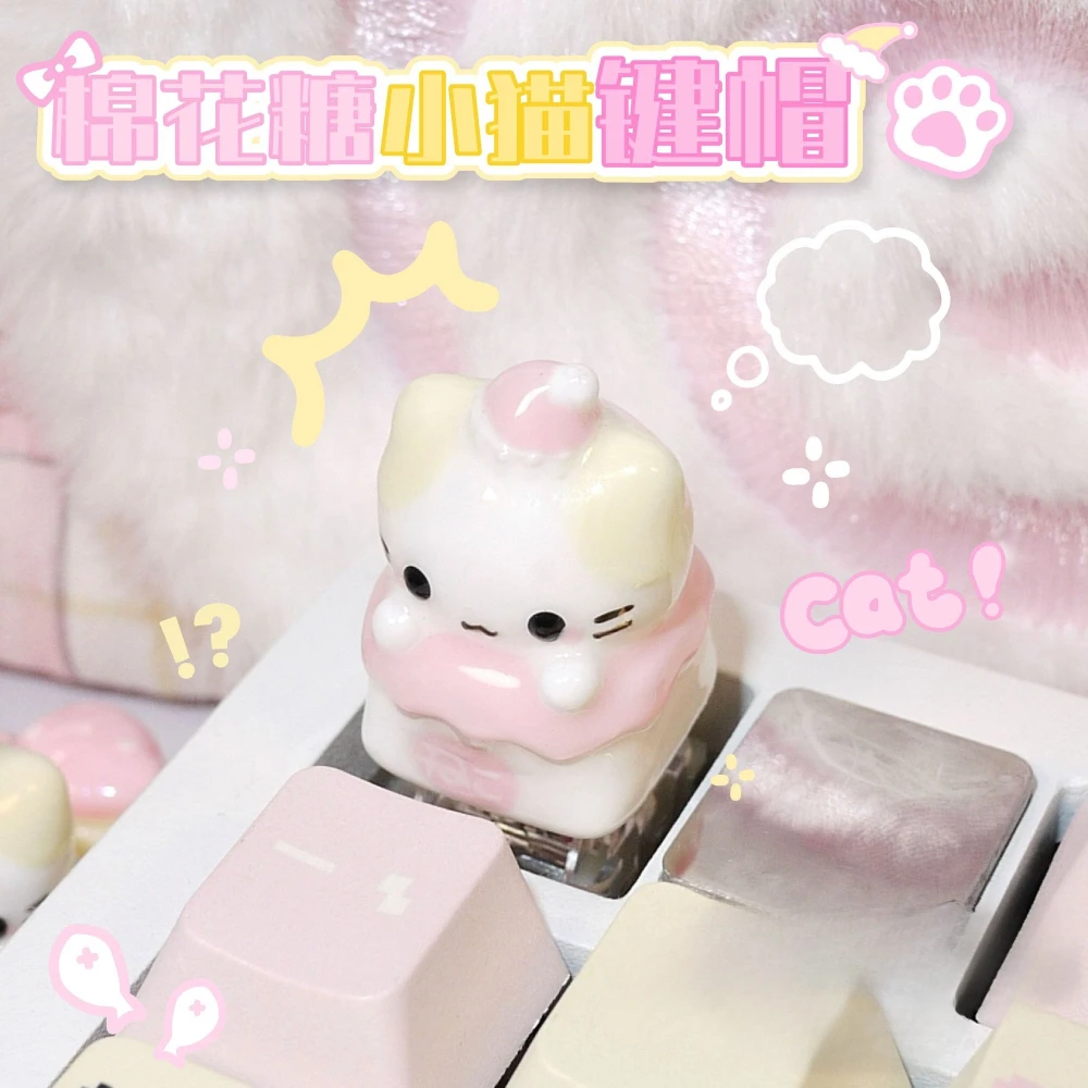 Cartoon Pink Cat Keycaps ESC Key 3D Cute Artisan Keycap for Mechanical Keyboard Tiny Sculpted Key for MX Stem Birthday Gift