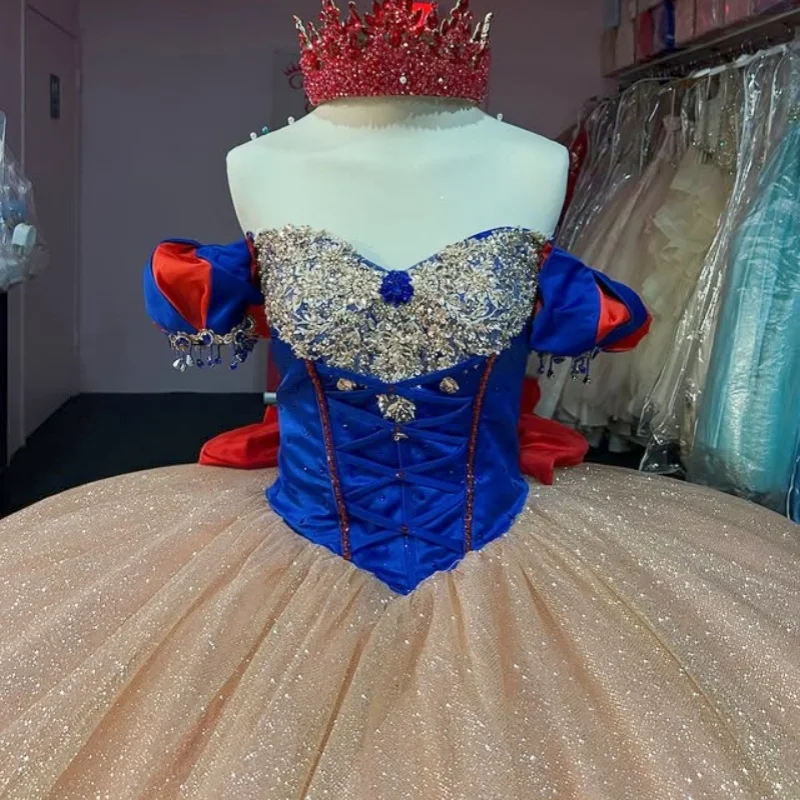 Champagne Quinceanera Dress off-shoulder crystal decal Long tail Bow vestidos de 15 Quinceanera ﻿Customize