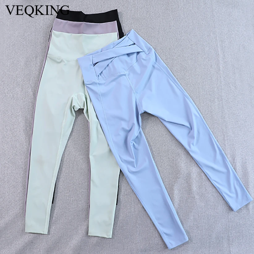 

VEQKING Cross Back Women Yoga Pants High Waist Sports Leggings Elastic Quick Dry Gym Tights Hip Lift Workout Running Bottoms