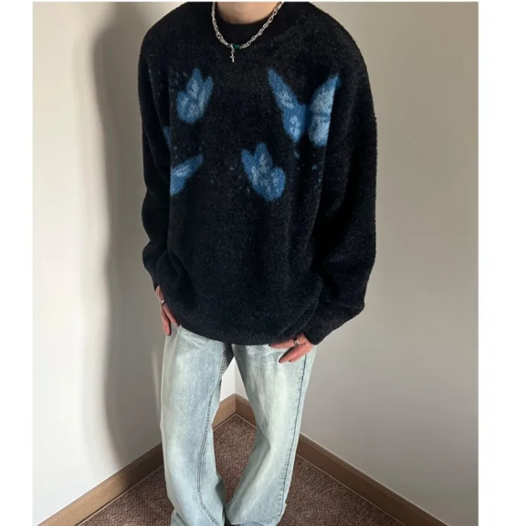 

K Свитшот с вышивкой 2025 г., повседневный свободный мужской вязаный свитер Aosphere, удобный дышащий длинный све