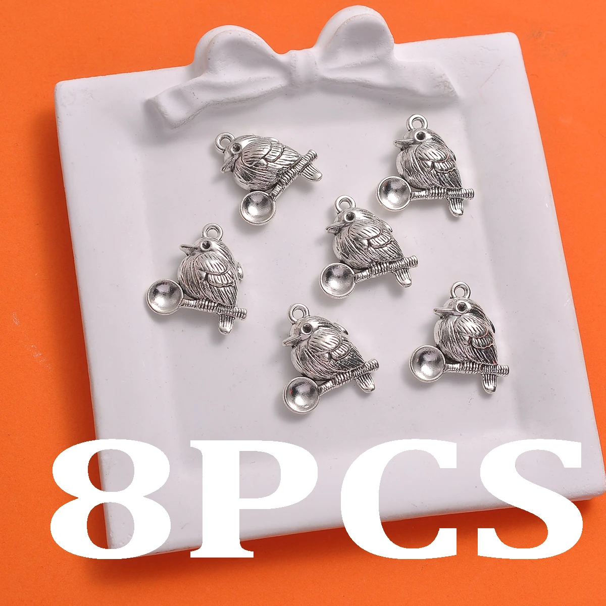 8 Pieces of Bird-Shaped Branch Pendants, Vintage Embossed Feather Bird Pendants, Suitable for DIY Bracelets, Necklaces, and Earrings, Natural Style Handmade Beaded Jewelry Accessories
