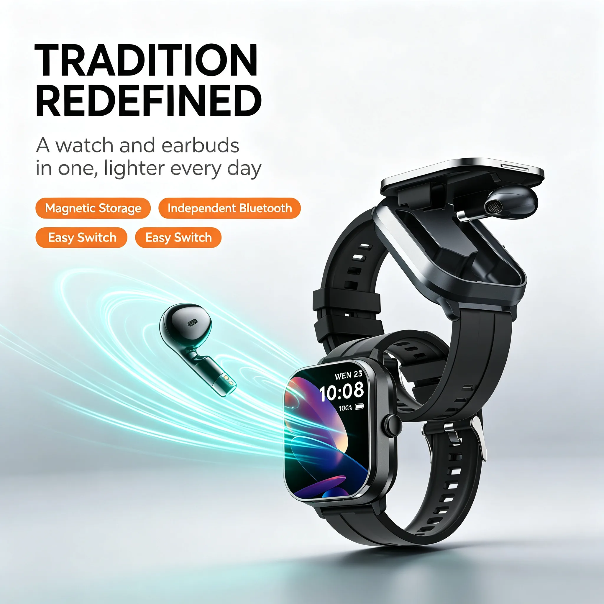 2026 D8Pro 2-in-1 Smart Watch Wireless Earbuds 2.01inch for Music Heart Rate Monitor Sleep Tracker IP67 Magnetic Android