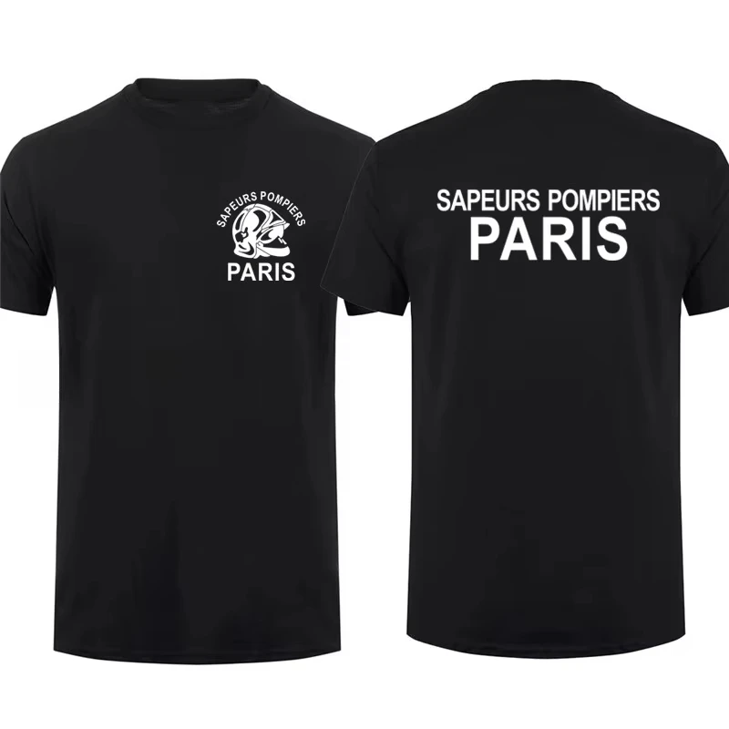 Fashion Sapeurs Pompiers Paris Letter Print Man T-shirt French Firefighter Brigade Tee Summer Casual Cool Black Short Sleeve Top