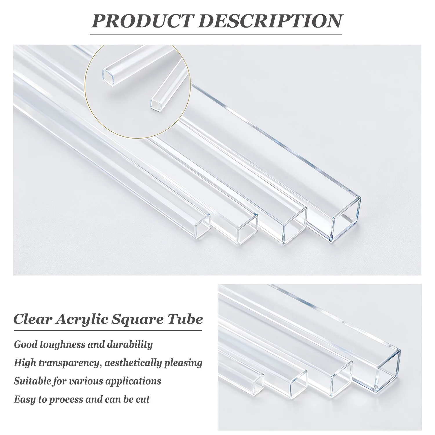 1PC 10-20mm Square Acrylic Pipe, Hollow Duct 500mm Long for DIY Crafts
